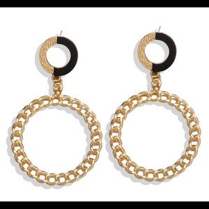 Large Round Chain Earrings Black and Gold